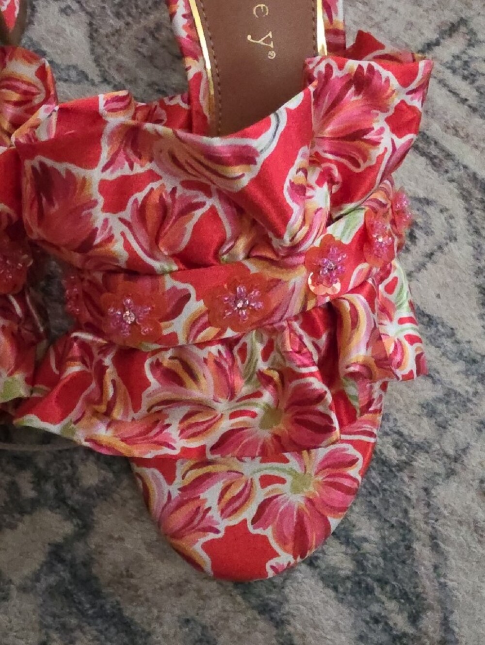Copper Key Red Floral Ruffle Slide Sandals - Picture 2 of 8